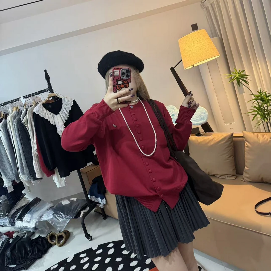 阿毛家2025春季新款针织开衫刺绣简约时尚经典百搭休闲宽松