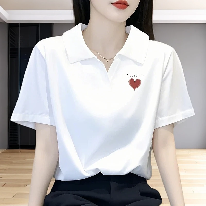 棉质宽松T恤女2025大码胖mm白色简约正肩休闲POLO领小衫洋气显瘦