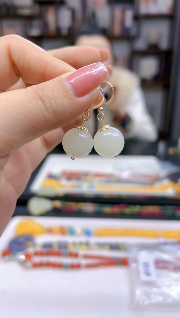 【闪购商品】和田玉（白玉）耳饰14K金镶嵌E673