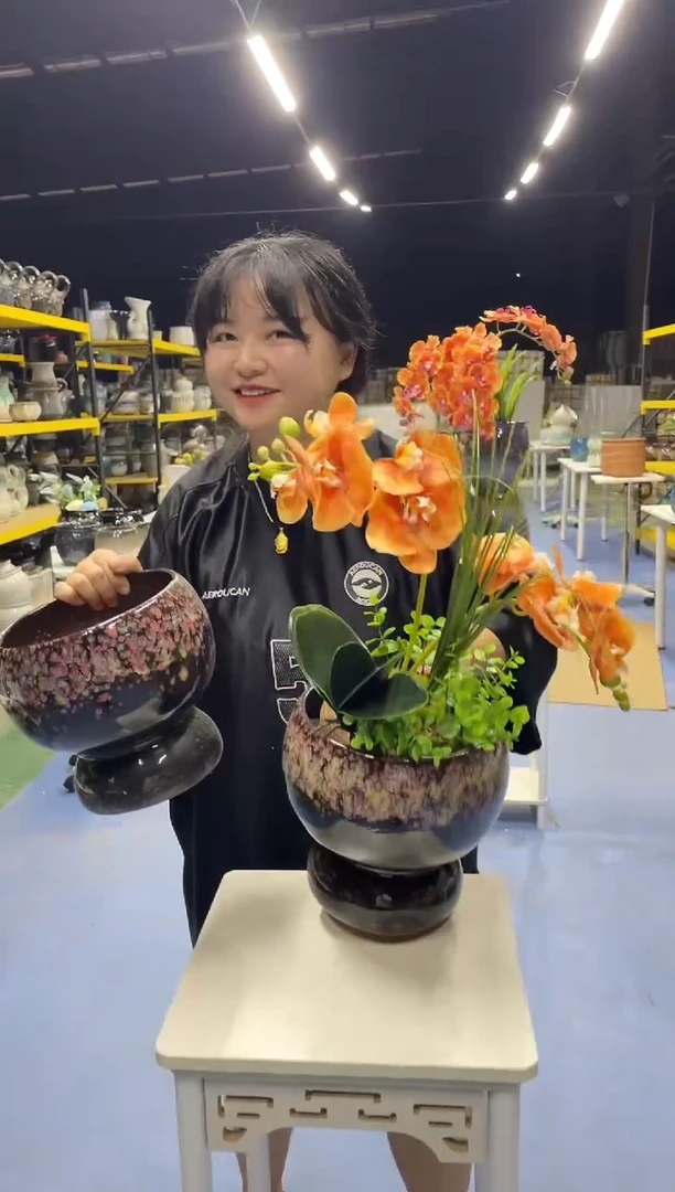 宜兴紫砂粗陶花盆18*19