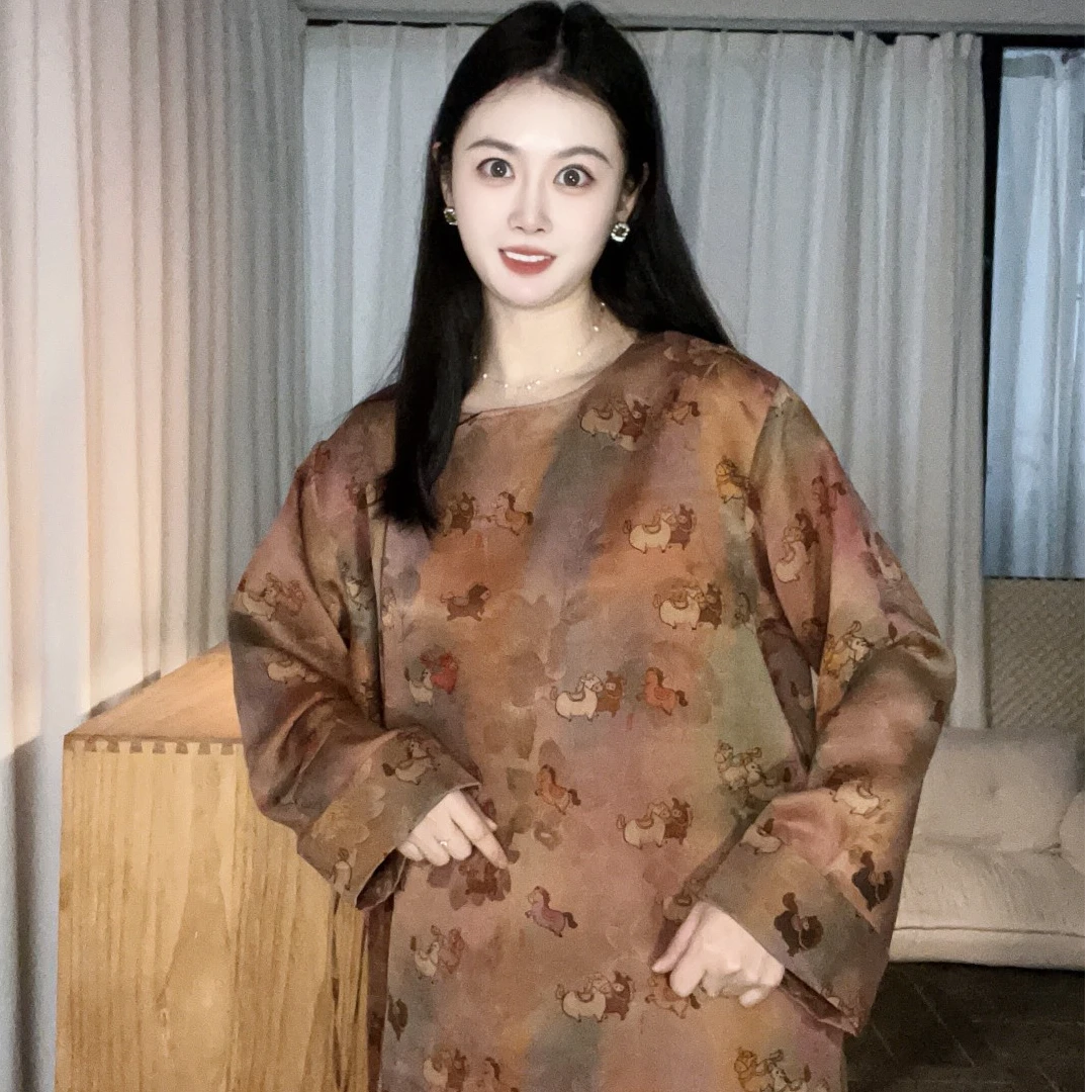 幻彩马上有钱茶服全蚕丝香云纱开衫女