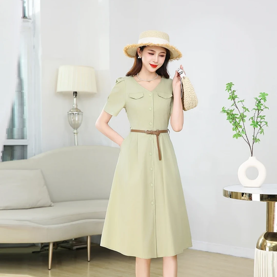 8818【衣长100】女装连衣裙显瘦气质时尚收腰中长款修身