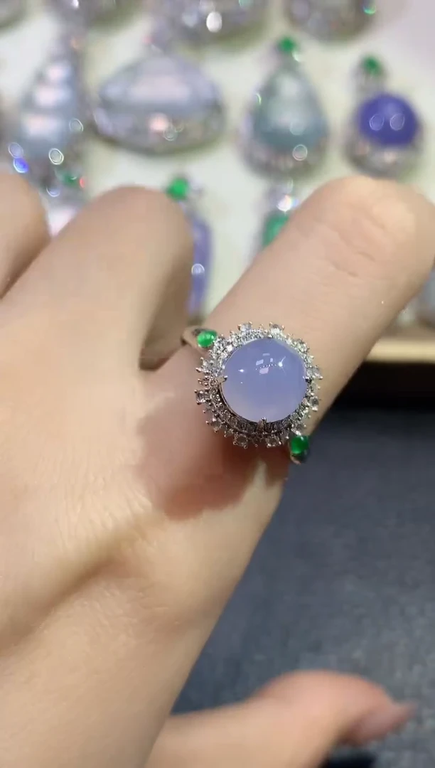 翡翠戒指18K金镶嵌D31翡翠紫货有一定色差