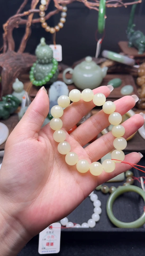 手串未镶嵌和田玉卡12若羌黄玉 圆珠9010736