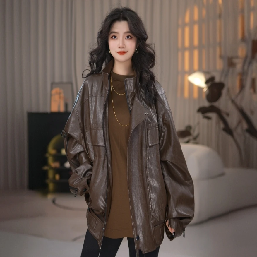 阿玛施AMASS「流光风」秋冬新款时尚质感INS复古皮革短外套  540091