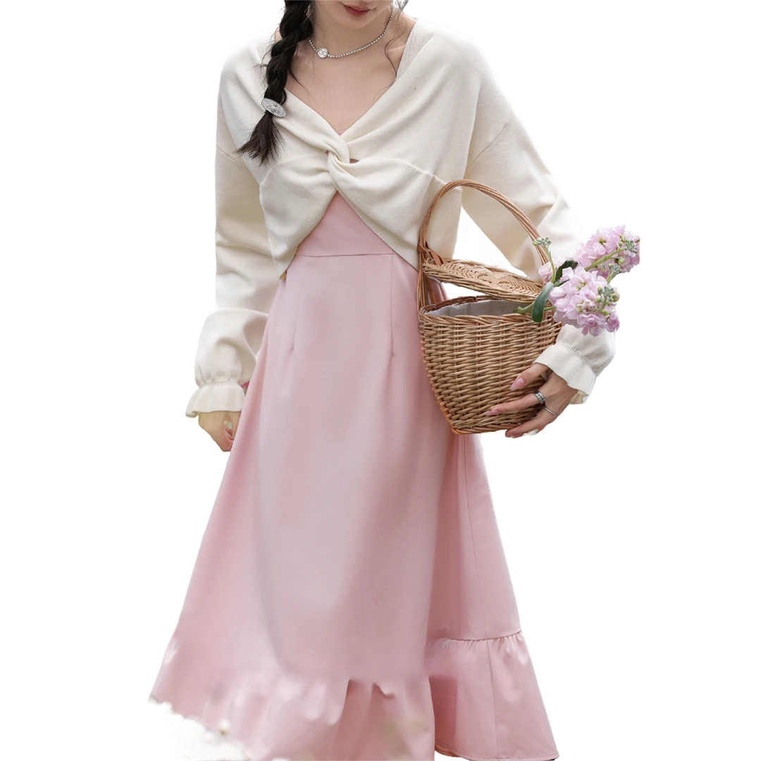 【品牌撤柜款】2025新款连衣裙早春法式吊带裙针织衫套装L336202