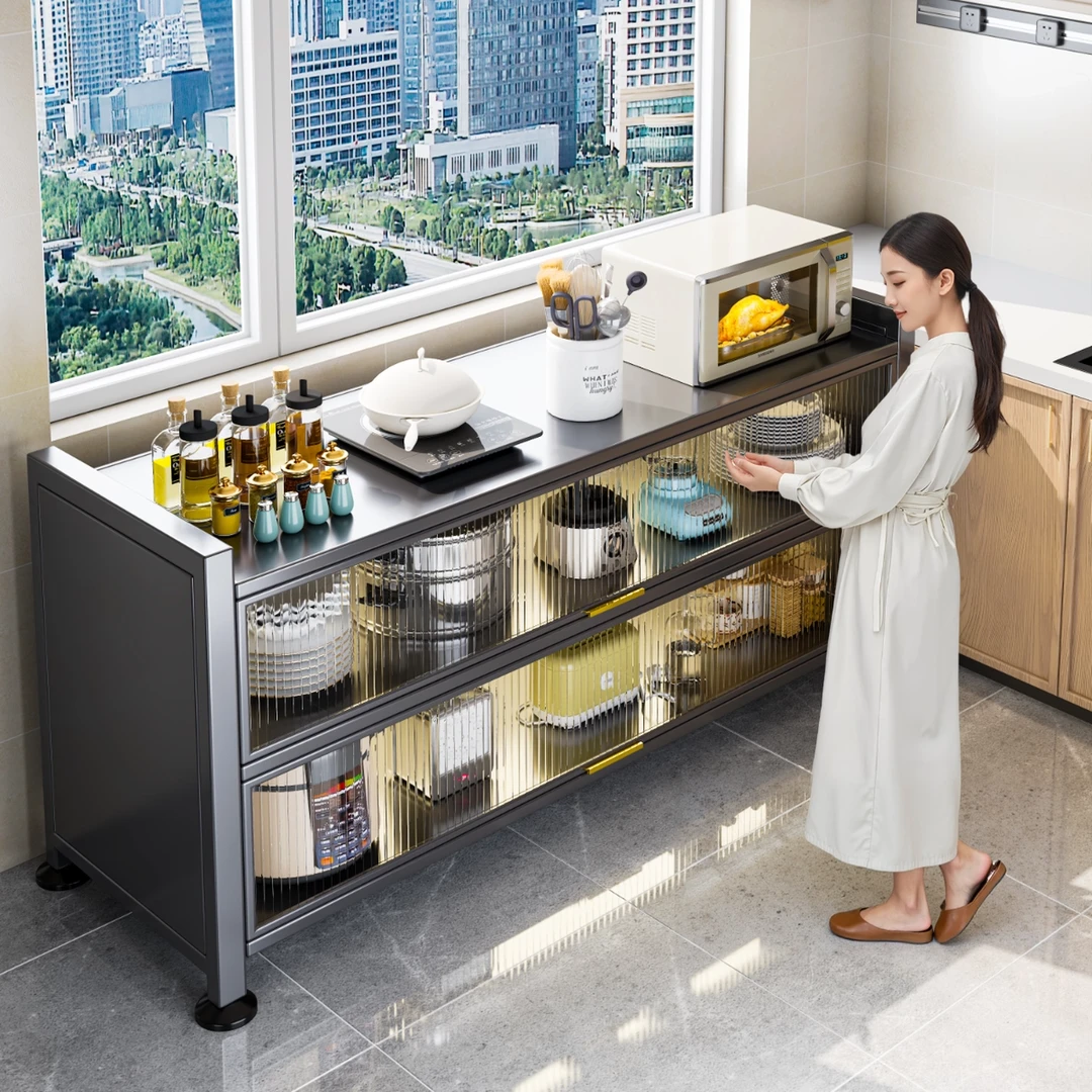 厨房置物架落地多层家用储物架多功能餐边柜碗柜锅具防尘收纳柜子