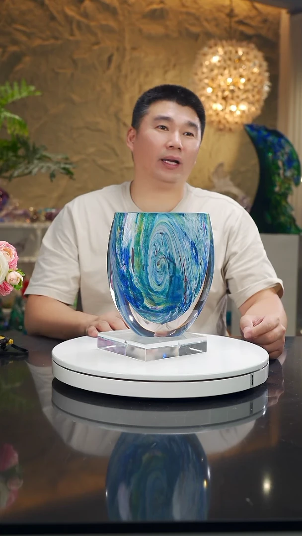 手工艺品琉璃虎*福利蓝彩莫奈花瓶