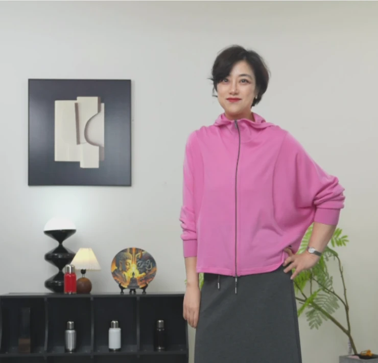 【U.M】60支18针极细双股纱线100%羊毛抽绳拉链防晒开衫外套