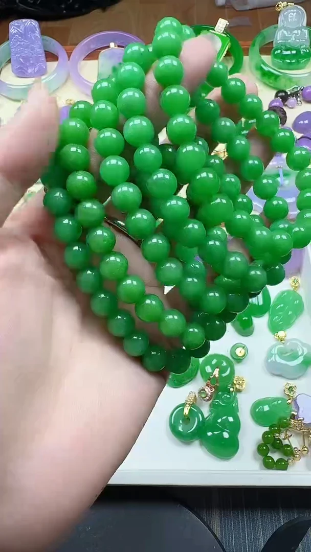 颈饰未镶嵌翡翠8mm绿串