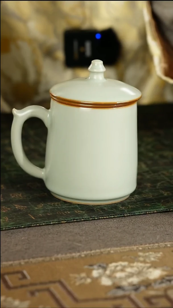 善窑厂汝窑素色办公杯（带茶漏）