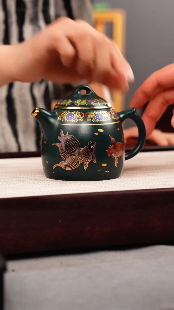 茶杯紫砂苏门答腊青 秦权 锦鲤珐琅彩