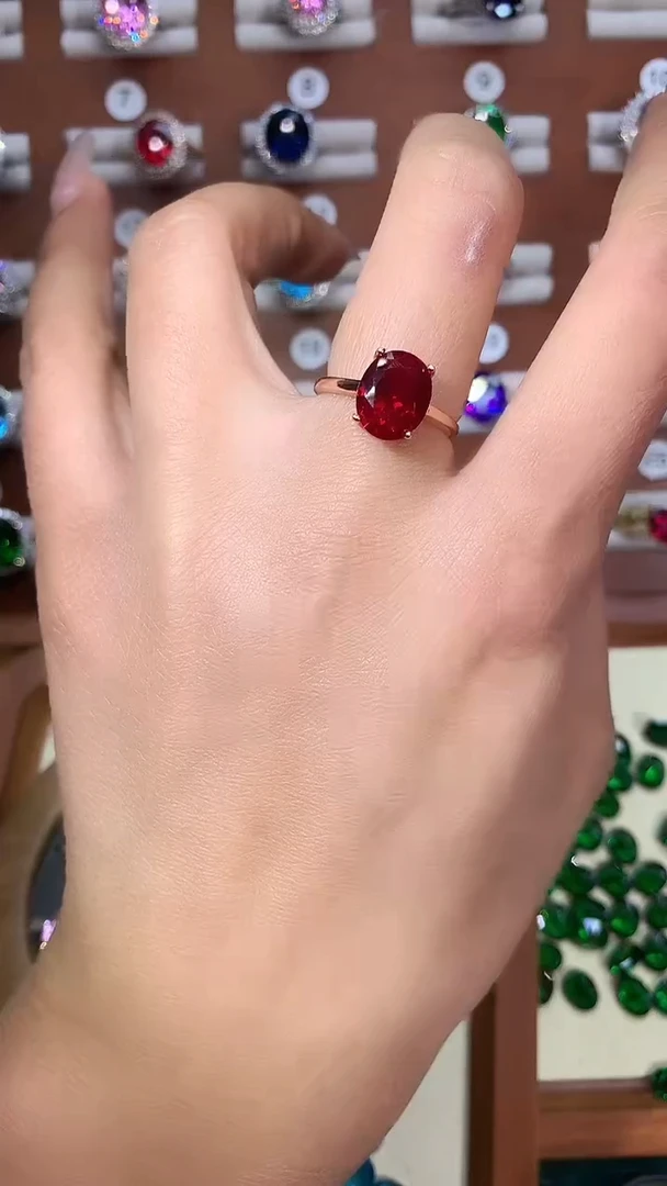 无925银酒红戒指