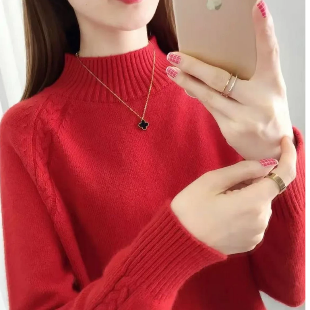 595#秋冬长袖针织衫半高领套头1 32