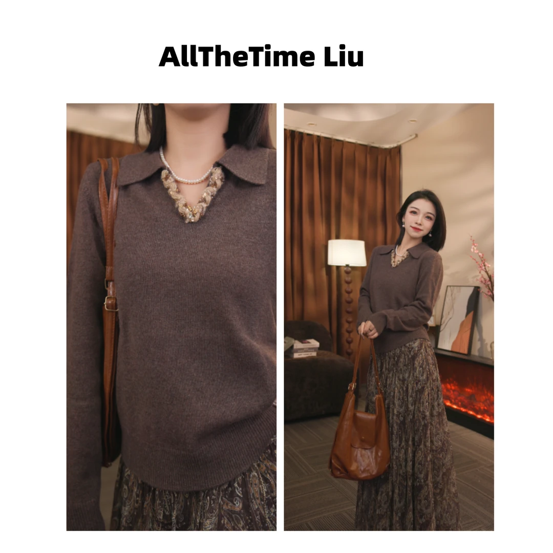 AllTheTime/【繁花】秋季宽松花纱长袖翻领针织衫KY25I2401