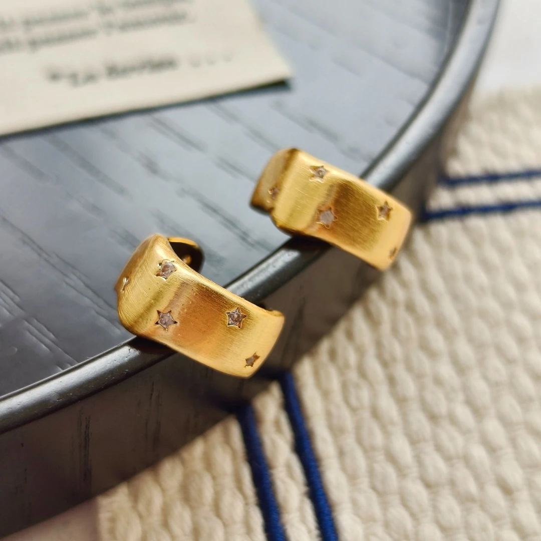 合金耳饰 【星芒】气质耳圈耳钉方圆脸显脸小欧美小众简约