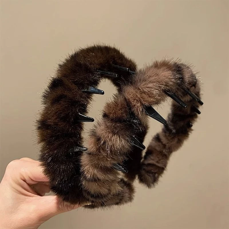 秋冬毛绒发箍女2024新高颅顶压发发捆头箍女款洗脸带齿发卡牙刷座