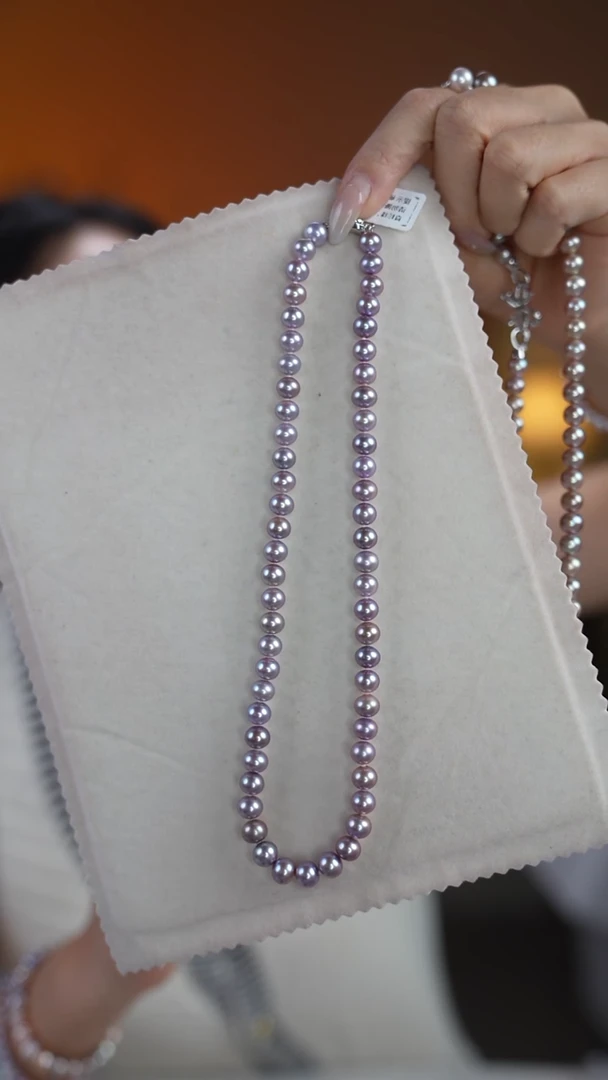 颈饰银S925镶嵌淡水珍珠7-8紫珠