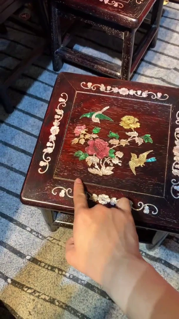 木紫檀富贵凳镶嵌彩贝花鸟花鸟