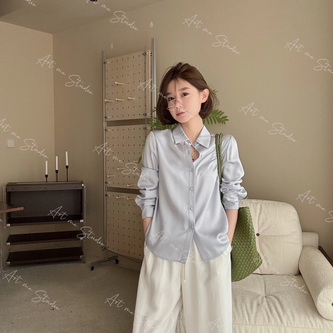 清冷流金光感天丝两色氧气通勤必备抗皱易打理经典衬衫w1288w2