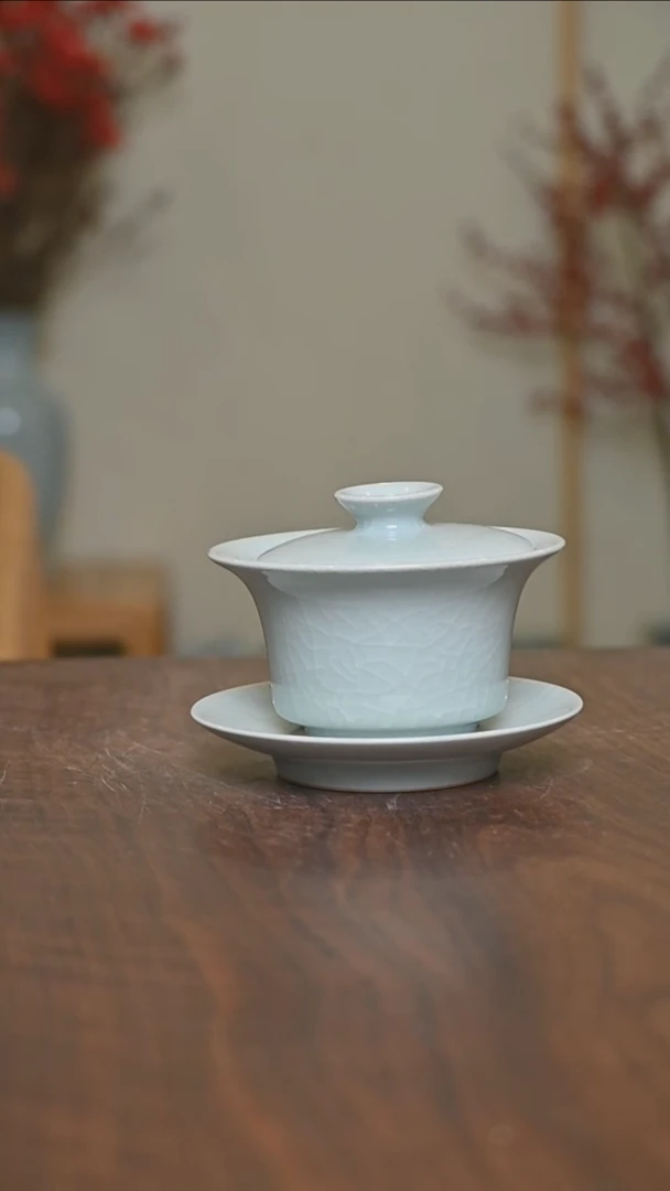 【闪购商品】其他月白釉朱家汝窑款马蹄盖碗100毫升一级