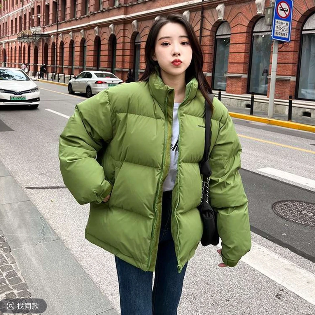防水连帽冬季宽松短款秋冬绿色宽松常规款女
