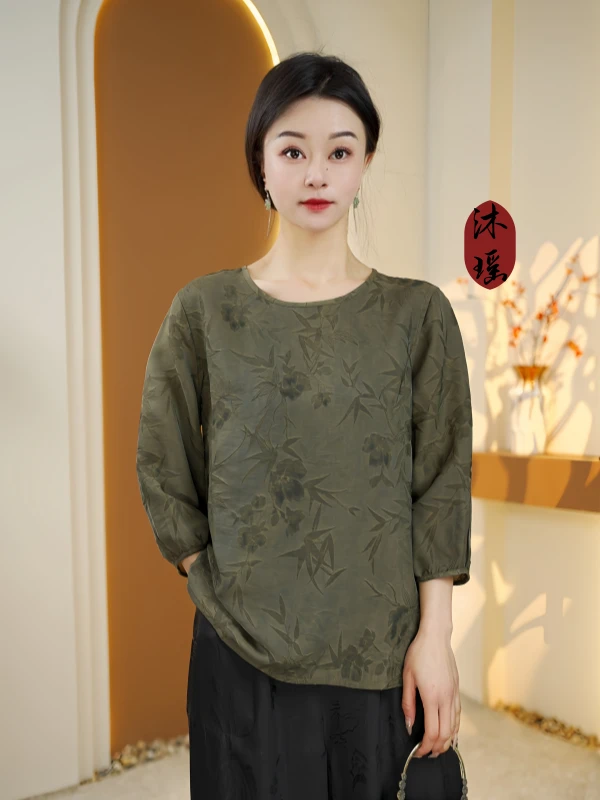 【冷月犹寒】2025春季新款长袖休闲重磅文艺圆领百搭女士上衣T恤