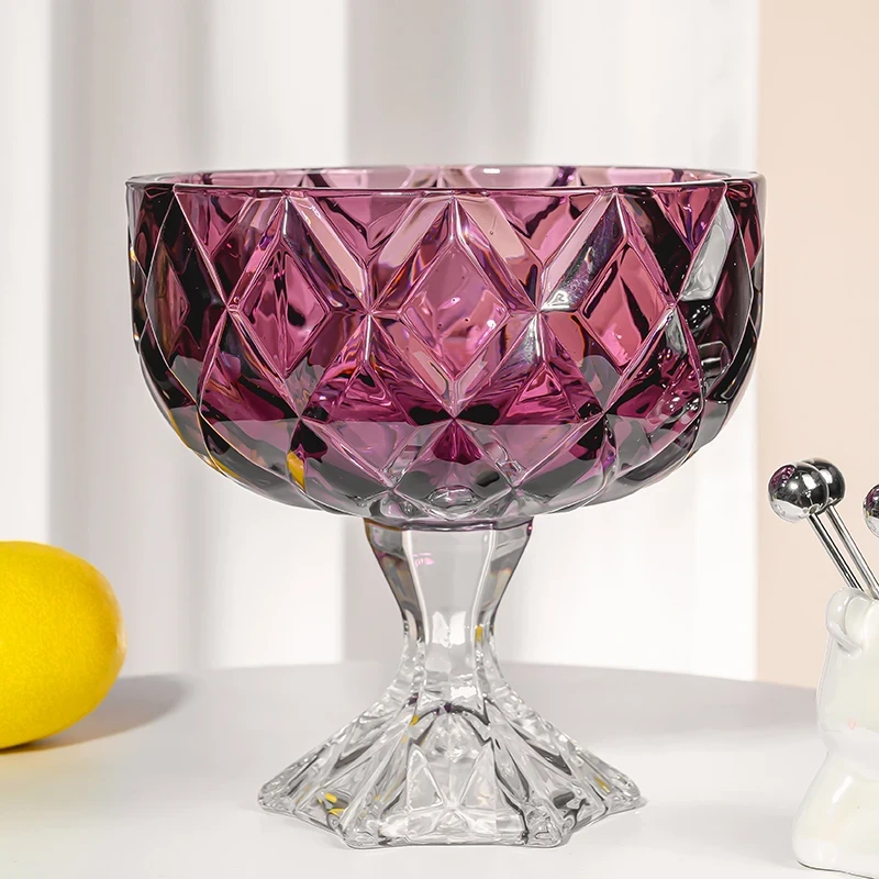 欧式紫水晶高脚果盘大号果斗糖干果果盘桌面摆件