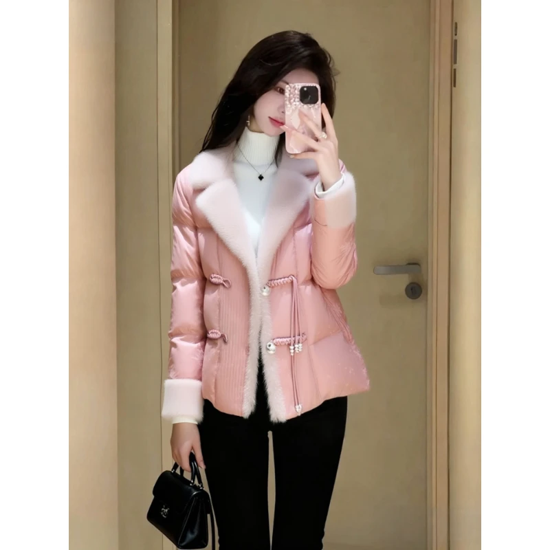 巨好看的夹棉厚外套女冬减龄气质轻奢高端独特漂亮新中式粉色棉服