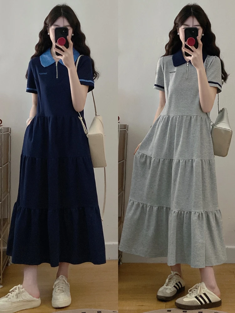 MO88ZSPF大码女装胖mm新款显瘦蛋糕裙翻领刺绣连衣裙
