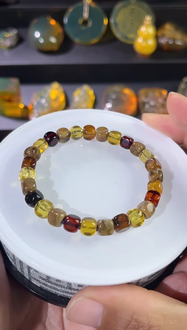 琥珀颈饰未镶嵌精品多宝方糖手串