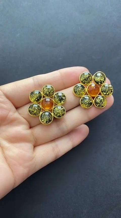 未镶嵌琥珀裸石琥珀耳钉