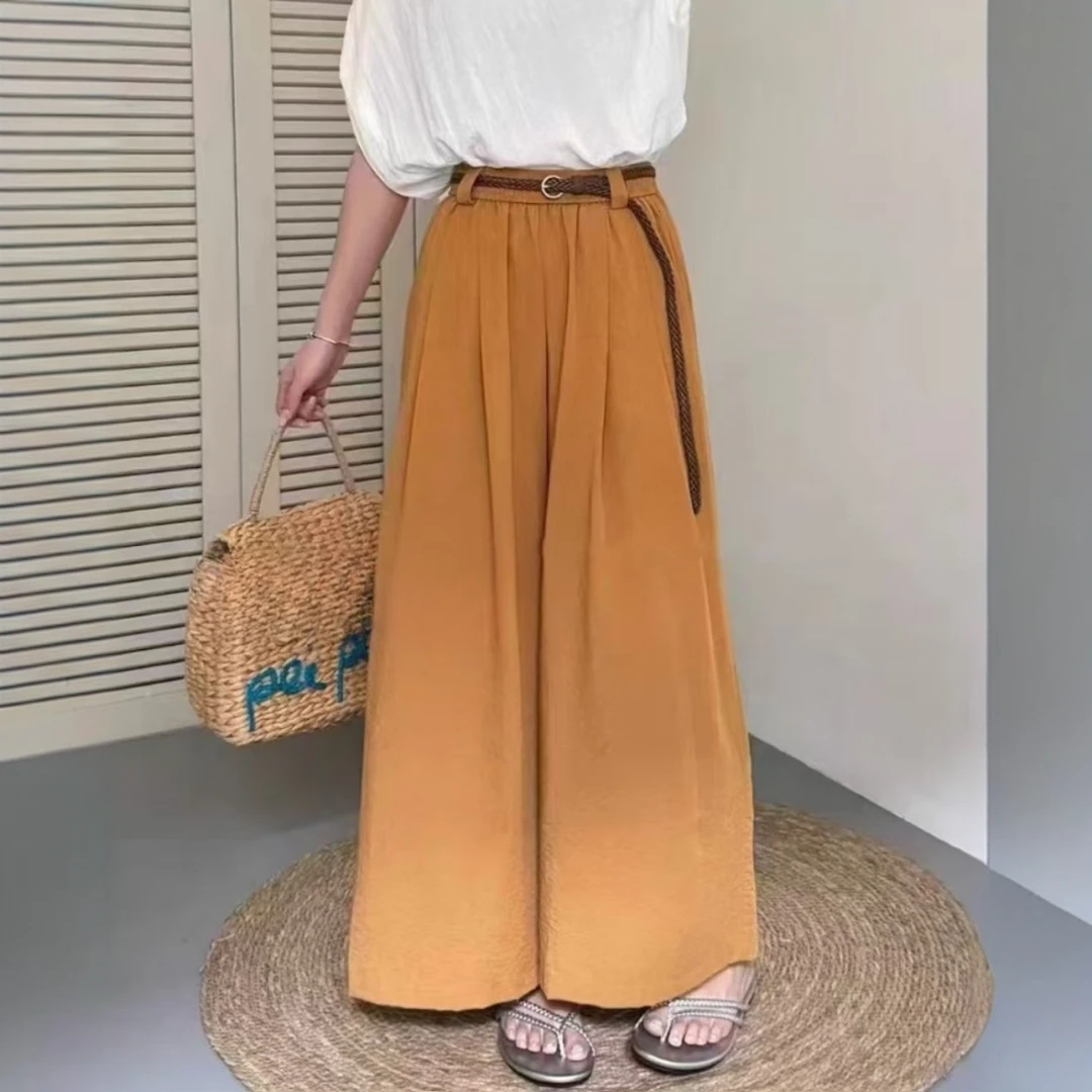 【送腰带】2025衣品夏季麻料九分阔腿裤纯色腰带宽松显瘦百搭简约