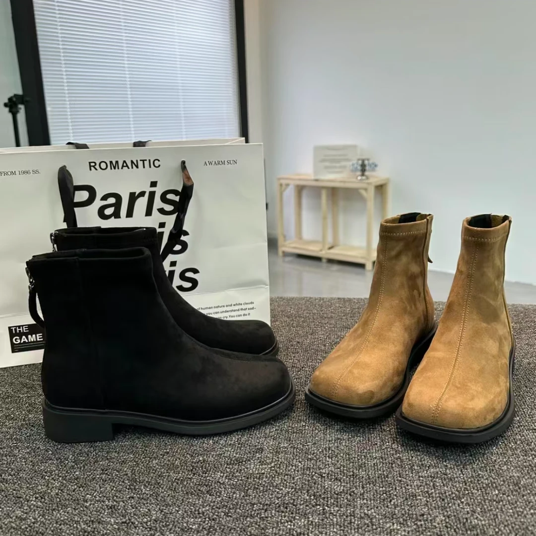 26-81  女冬季薄款轻便方头后拉链马丁靴中筒秋冬女鞋