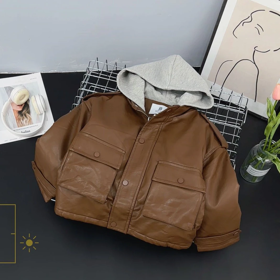 21175高端专享冬款拼色皮外套焦糖色