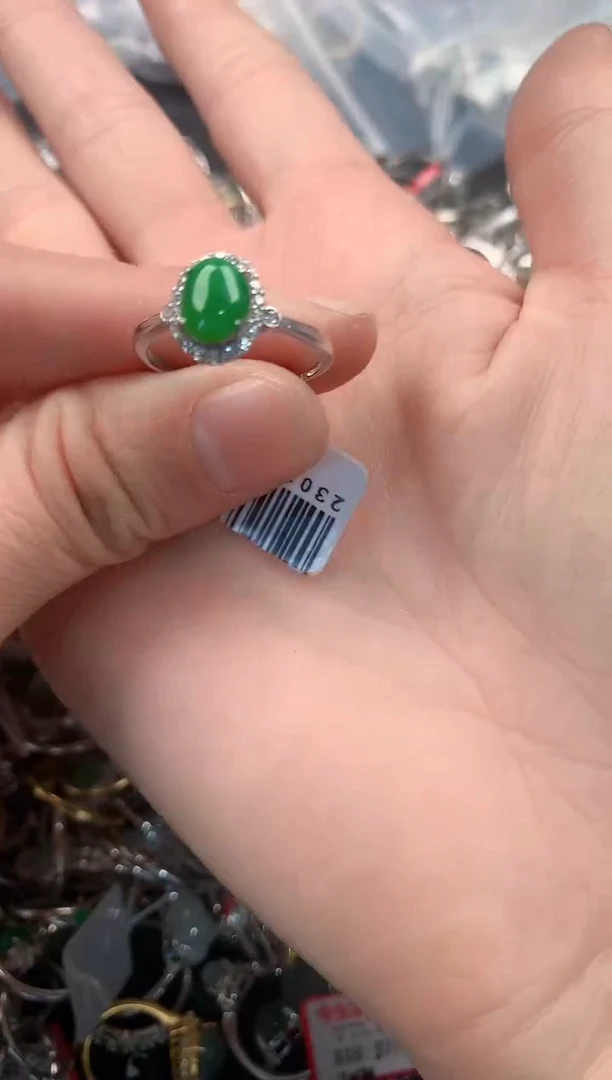 银S925镶嵌戒指翡翠777   1