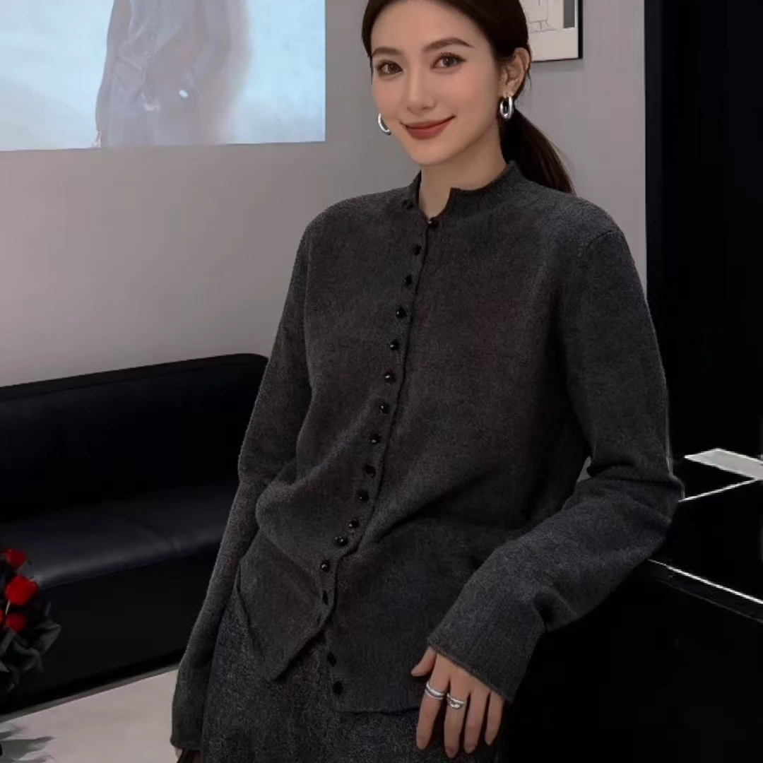 100羊毛高领针织开衫女秋冬宽松毛衣羊毛外套27129