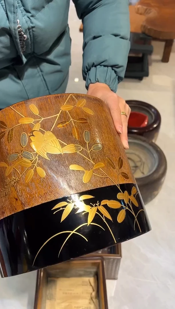 高肉金莳绘火钵 大漆漆器大漆漆器