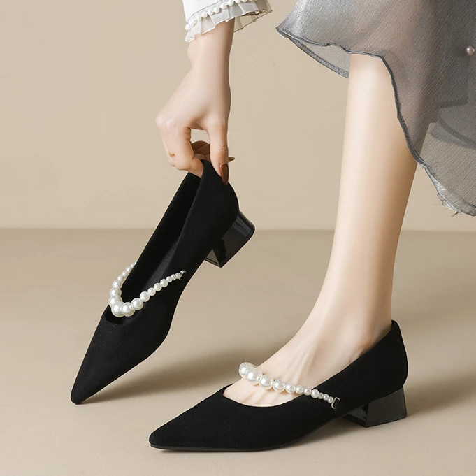 尖头单鞋女2025新款春季绝美不累脚小跟鞋法式玛丽珍女鞋气质浅口