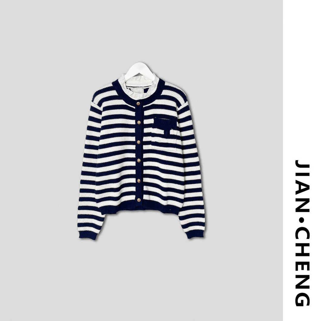 【简柽】减龄花边条纹针织外套D510-4900