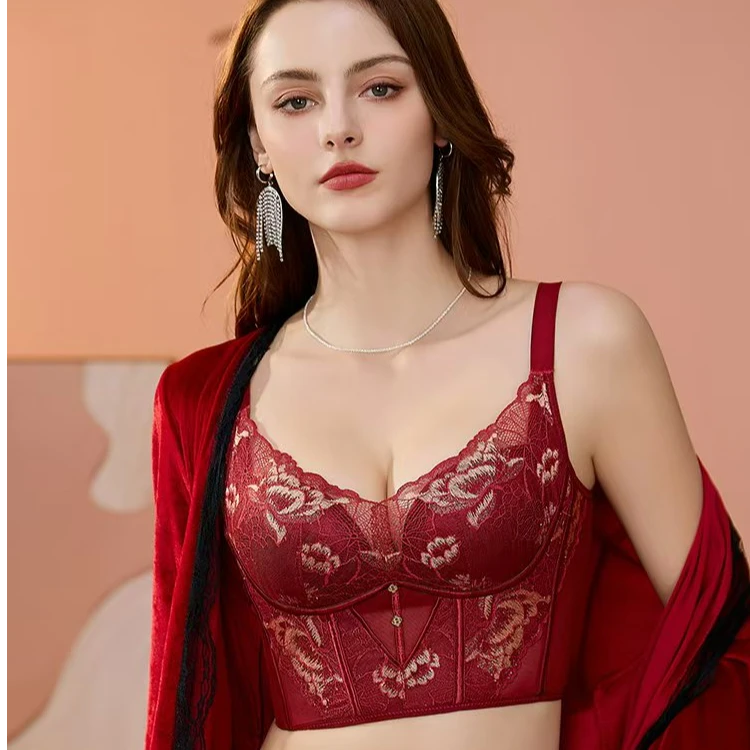 爆款【马甲款】美背内衣女聚拢无钢圈性感收副乳提拉文胸罩蕾丝