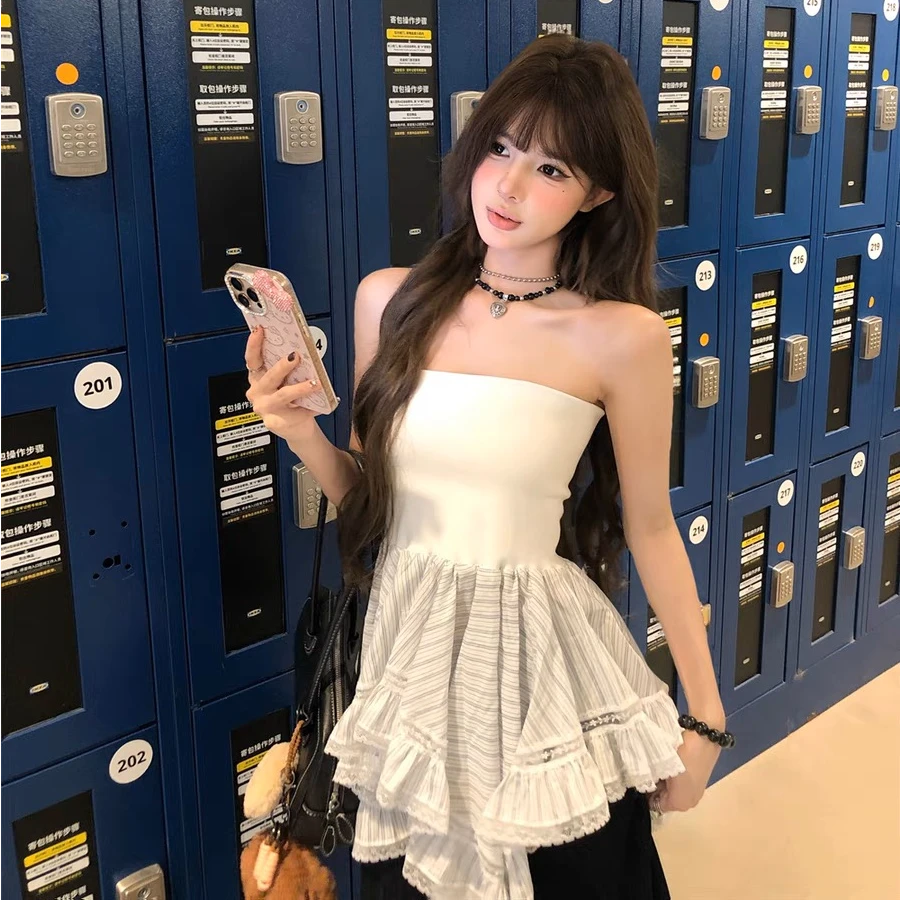 【破价清】设计感不规则花边拼接抹胸孕妇装时尚洋气网红无袖上衣