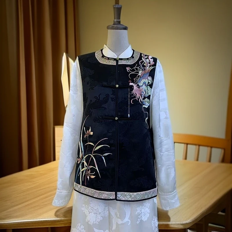 知羽.香云【琼华】新中式桑蚕丝提花国风刺绣对襟马甲ZYA550