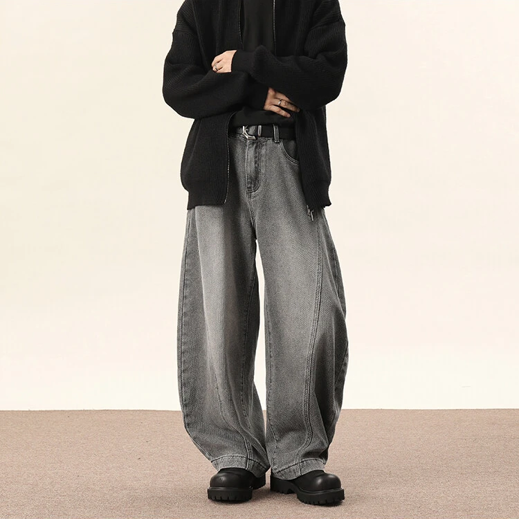 复古潮流美式水洗星空纹直筒阔腿微喇休闲牛仔长裤春季新款