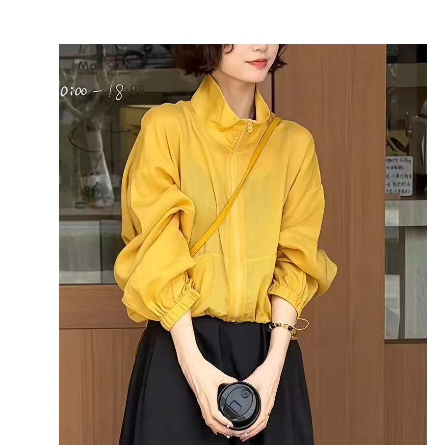 防晒服女款2025春夏新款天丝麻外套宽松显瘦抽绳立领防晒服薄上衣