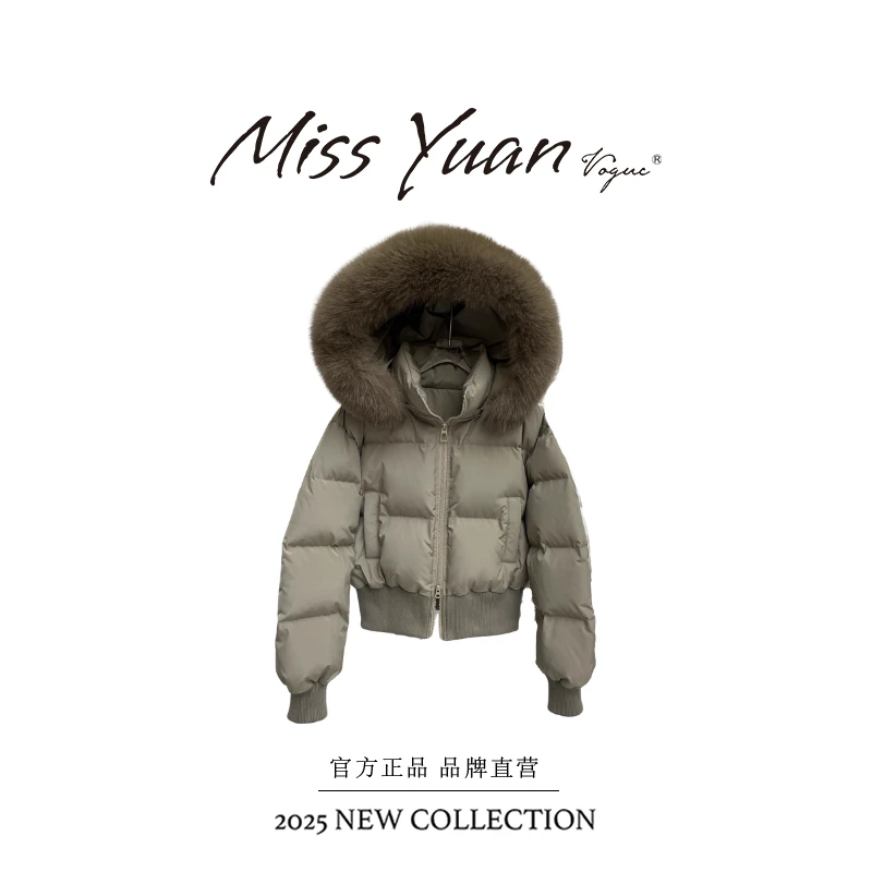 MY.媛总 雪境狐狸毛领羽绒服短款2025冬季显瘦收腰加厚户外保暖