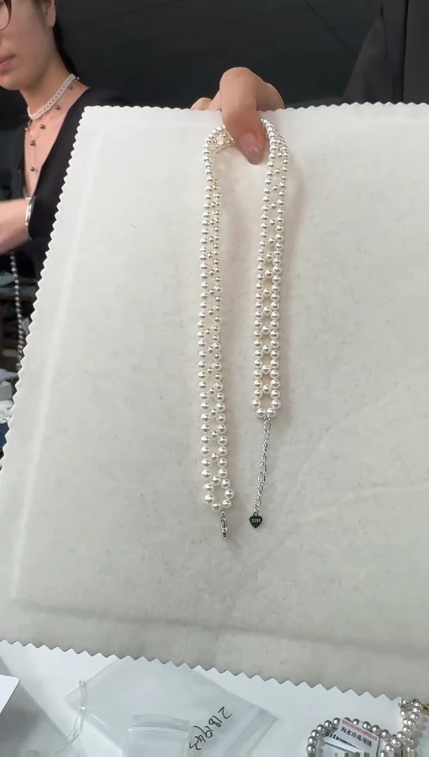 项链未镶嵌淡水珍珠淡水白珠珍珠设计链3-4mm