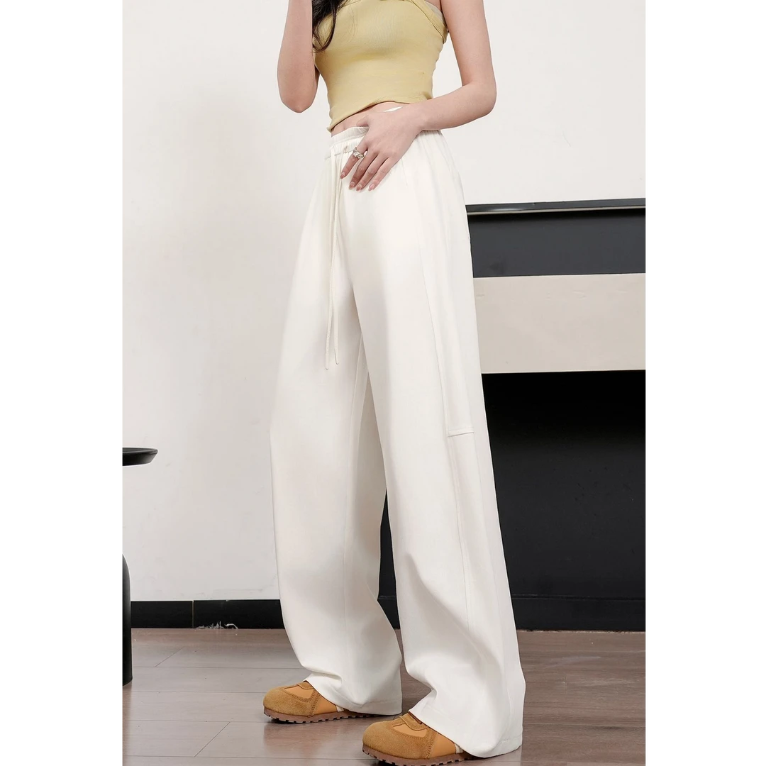 媄澜复古弹力阔腿垂感牛仔裤女新款休闲宽松显瘦高腰直筒裤拖地裤