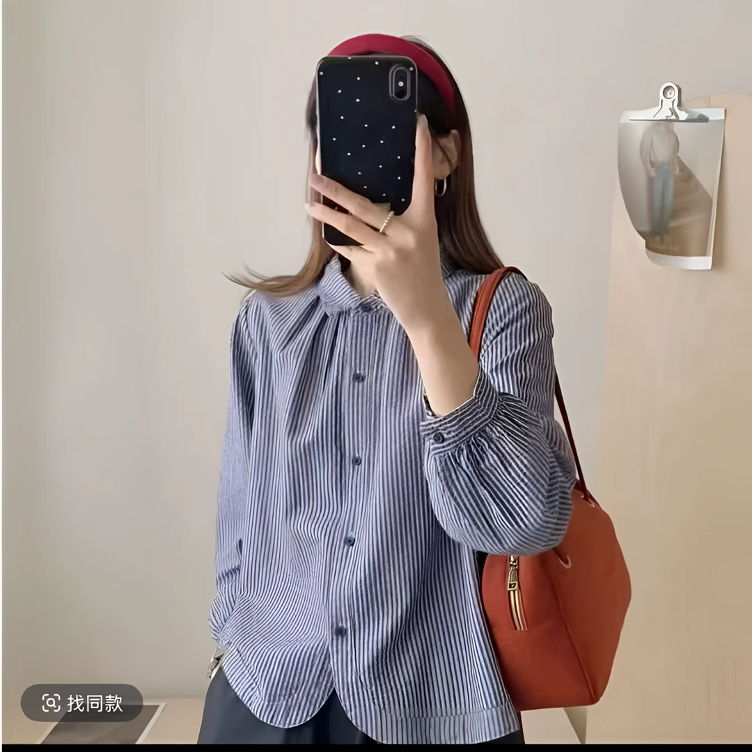 2025新款秋季气质复古港风设计感条纹休闲百搭衬衫