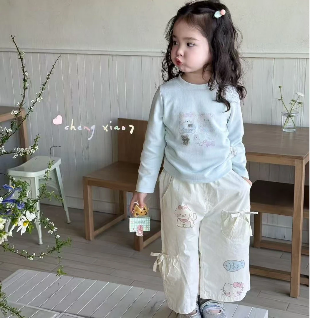 春季套头女春秋女童卡通风套装长袖家居服针织印花休闲